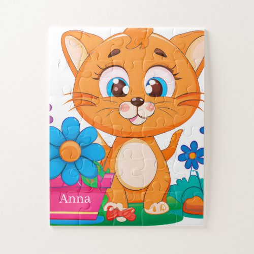 cute cat lovers add name girls jigsaw puzzle