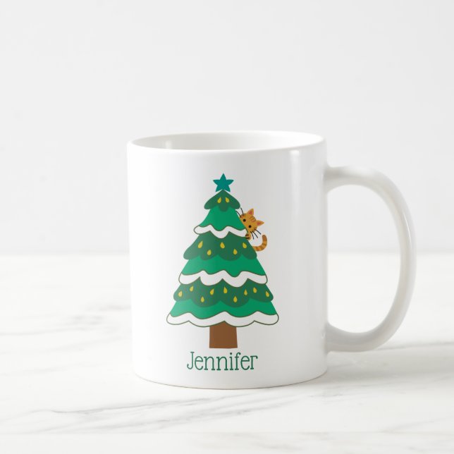 Cute cat lovers christmas tree personalized  coffee mug (Right)
