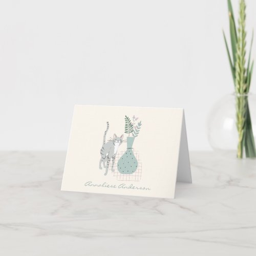 Cute Cat Lovers Illustration Personalized Pastel Note Card