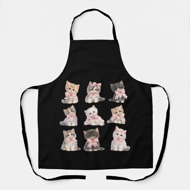 Cute Cat Lover's Kitchen Adorable Pink Bow Kittens Apron (Front)