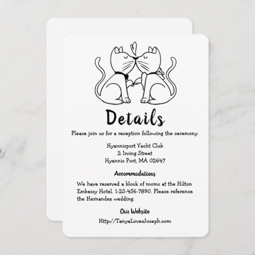 Cute Cat Lovers Kitty Black White Wedding Details Invitation