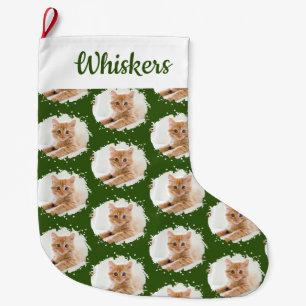 Cute Cat Lovers Personalized Name Photo Large Christmas Stocking