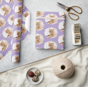 Cute Cat Lovers Personalized Photo Pattern Purple Wrapping Paper