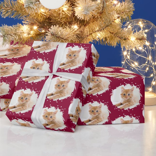 Cute Cat Lovers Personalized Photo Pattern Wrapping Paper (Holidays)