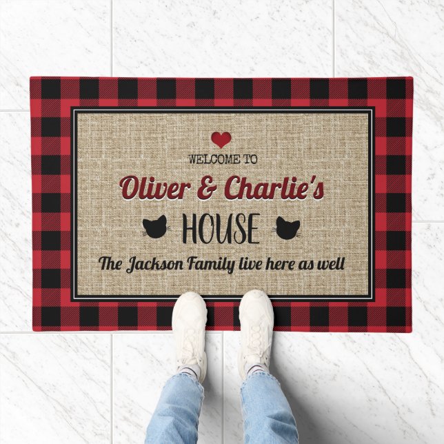 Cute Cat Lovers Personalized Welcome Doormat (Indoor)