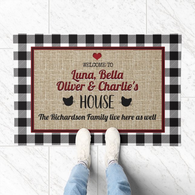 Cute Cat Lovers Personalized Welcome Doormat (Indoor)