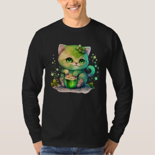 Cute Cat Loves Beer St Patrick s Day Cat   2 T-Shirt