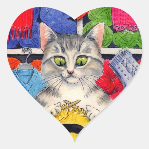 Cute cat loves to knit stickers