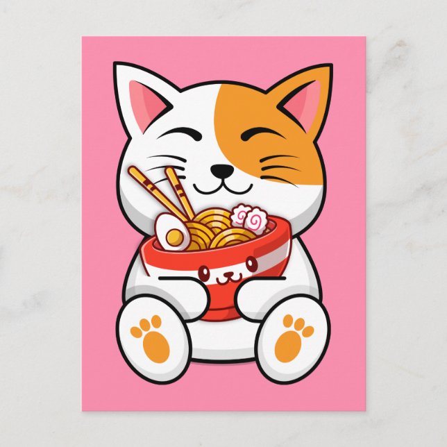 Cute Cat Loving Noodles  Postcard (Front)