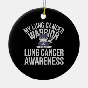 Cute Cat Lung Cancer Warrior – Show Your Strength Ceramic Ornament