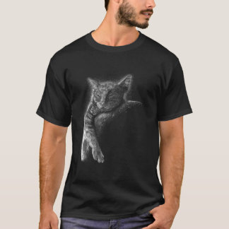 Cute cat lying on moon graphic for men women child T-Shirt