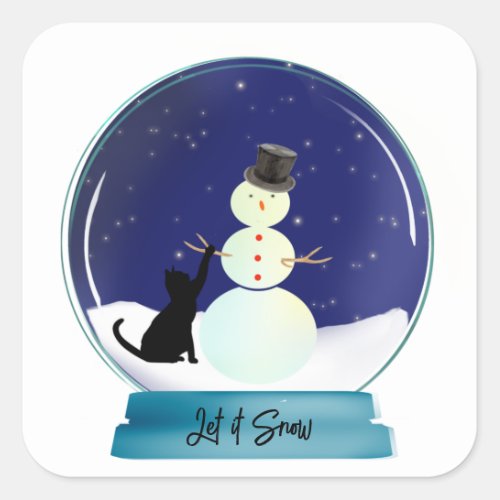 Cute Cat Making a Snowman Christmas Snow Globe Square Sticker