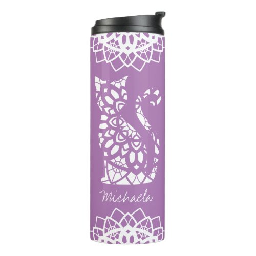 Cute Cat Mandala Name Girly Purple Customizable Thermal Tumbler