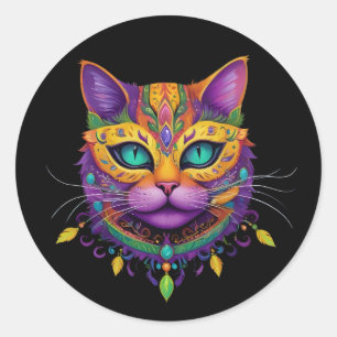 Cute Cat Mardi Gras Carnival Cat Lover Classic Round Sticker