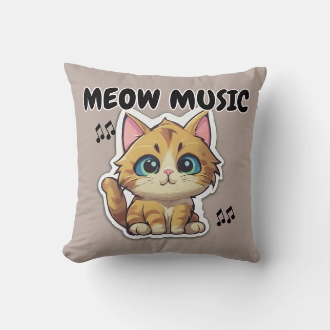 Cute Cat Meow Cat Throw Pillow (Front)