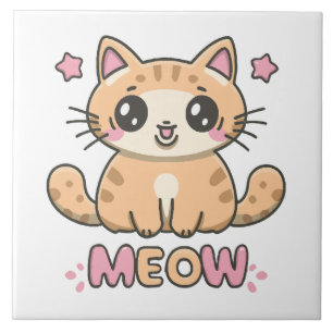 cute cat meow ceramic tile