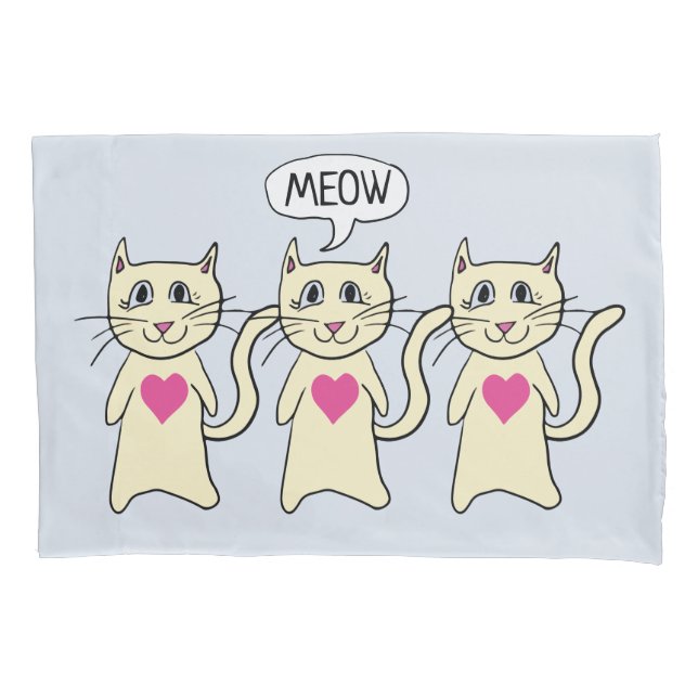 Cute Cat Meow I Love You Pillow Case (Front)