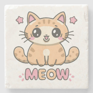 cute cat meow stone coaster
