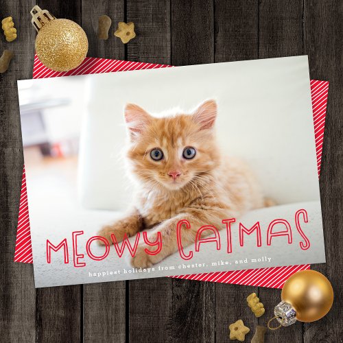 Cute Cat Meowy Catmas Modern Christmas One Photo Holiday Card