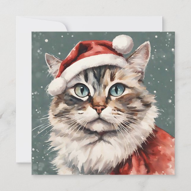 Cute Cat Meowy Christmas Funny Cat Holiday Card (Front)