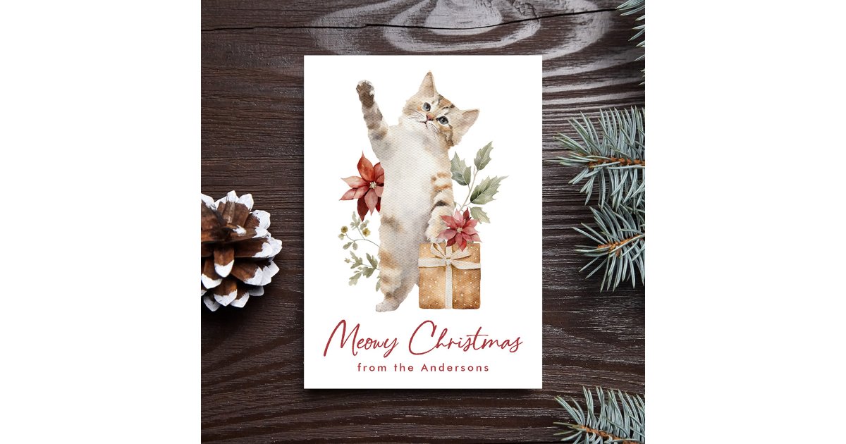 Cute Cat Meowy Christmas Non-Photo Holiday Card | Zazzle