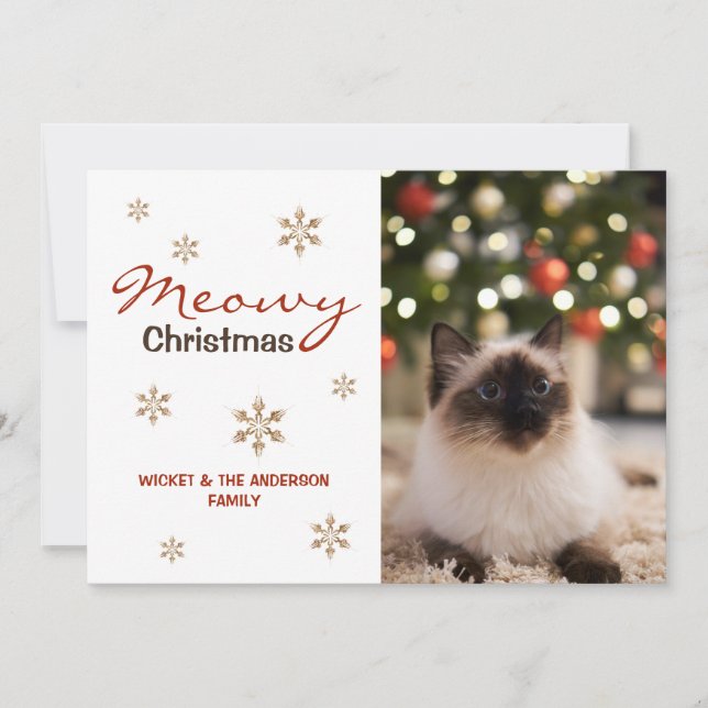 Cute Cat Meowy Christmas Photo Holiday Card (Front)