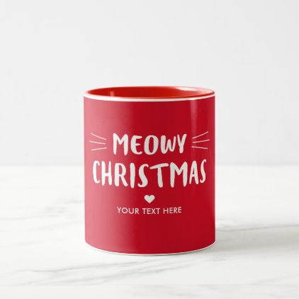 Cute Cat Meowy Christmas | Red Holiday Two-Tone Coffee Mug