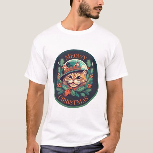 Cute cat Meowy Christmas   T_Shirt