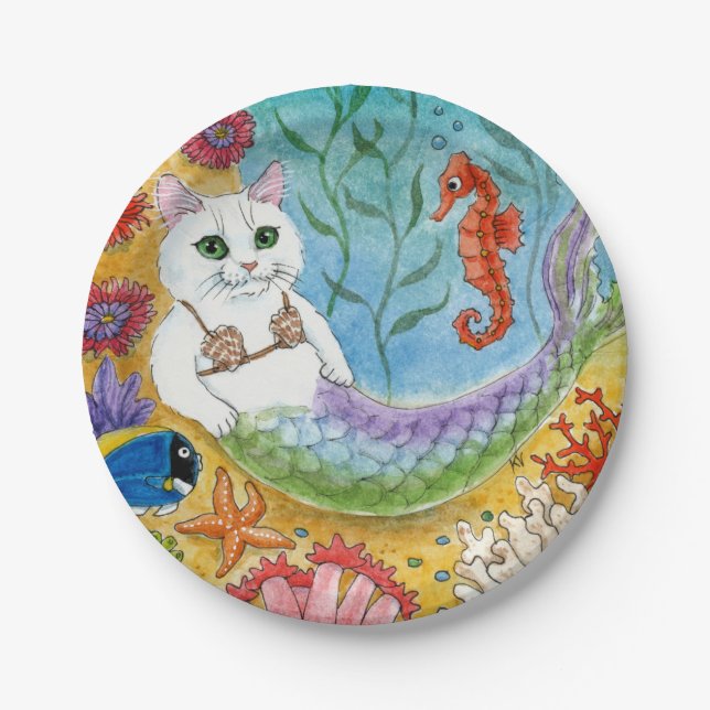 Cute Cat Mermaid Beach Paper Plate (Front)