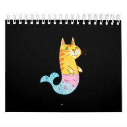 Cute Cat Mermaid Fish Swimming In Sea Calendar