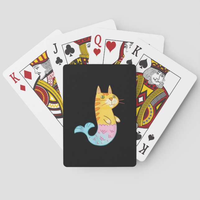 Cute Cat Mermaid Fish Swimming In  Sea Gift Poker Cards (Back)