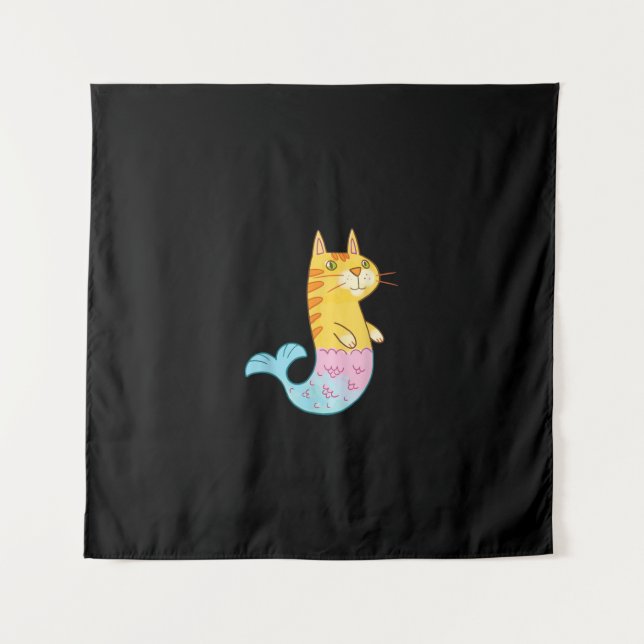 Cute Cat Mermaid Fish Swimming In  Sea Gift Tapestry (Front)