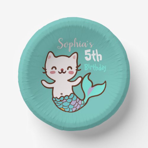 Cute Cat Mermaid Girl Birthday Meowmaid Purrmaid  Paper Bowls