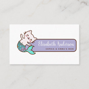 Cute Cat Mermaid Meowmaid Mommy Calling Play Date  Business Card