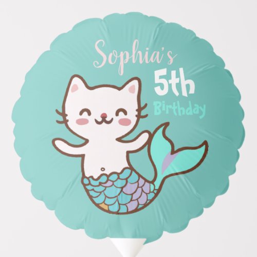 Cute Cat Mermaid Meowmaid Under Sea Girl Birthday Balloon