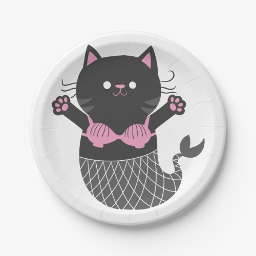 Cute cat mermaid silhouette _ Choose back color Paper Plates