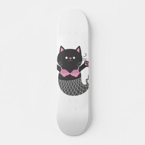 Cute cat mermaid silhouette _ Choose back color Skateboard