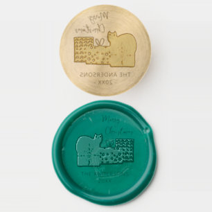 Cute Cat Merry Christmas Presents Tree Wax Seal Stamp
