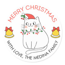 Cute Cat Merry Christmas Stickers Cat and Lights