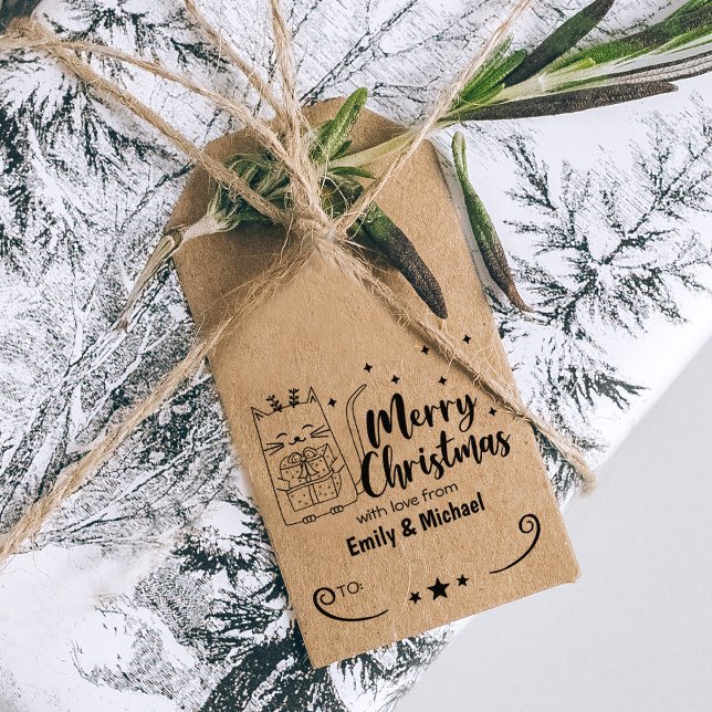 Cute Cat Merry Christmas with love, Couple Rubber Stamp (Creator Uploaded)