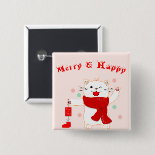 Cute Cat Merry & Happy Cute Christmas Button