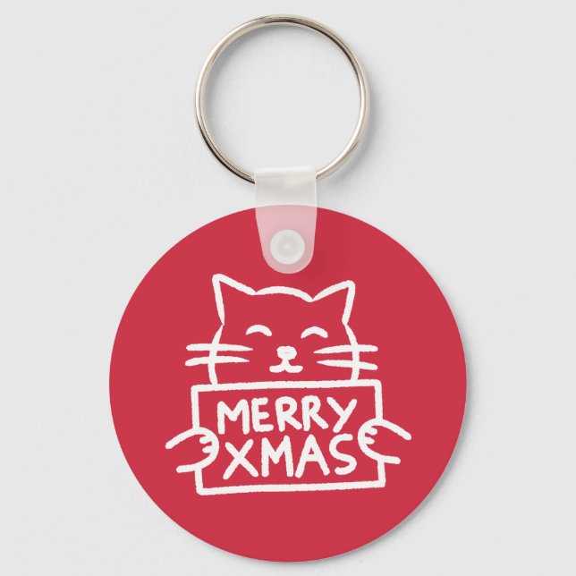 Cute Cat Merry Xmas Keychain (Front)
