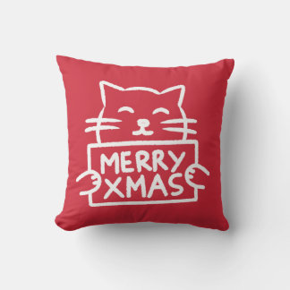 Cute Cat Merry Xmas Throw Pillow