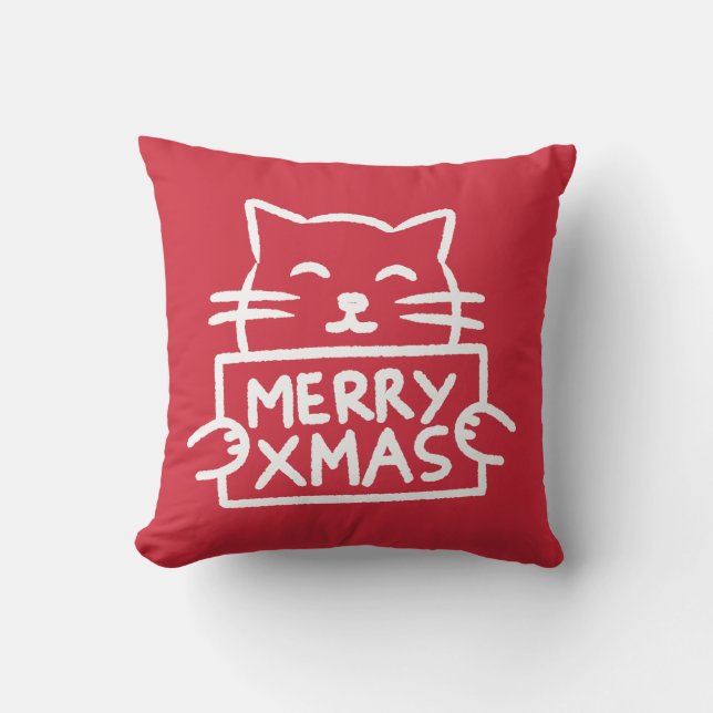 Cute Cat Merry Xmas Throw Pillow (Front)