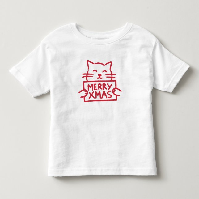 Cute Cat Merry Xmas Toddler T-shirt (Front)