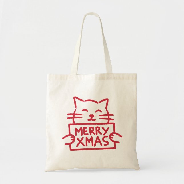 Cute Cat Merry Xmas Tote Bag (Front)