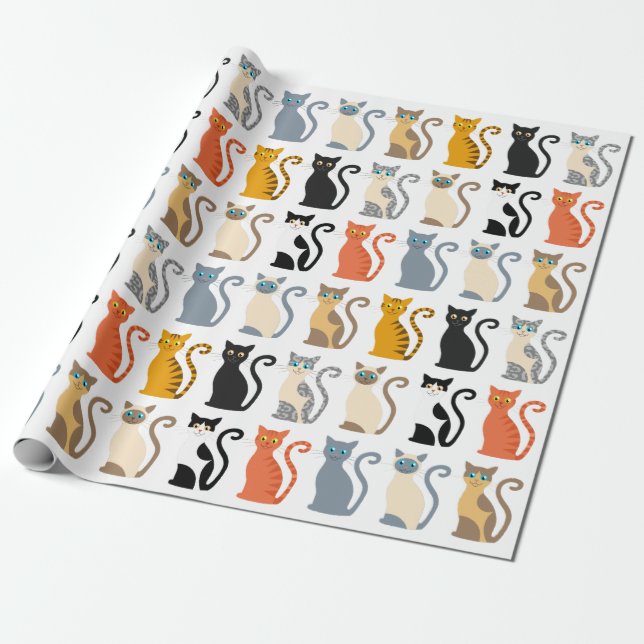 Cute Cat Mix Wrapping Paper (Unrolled)
