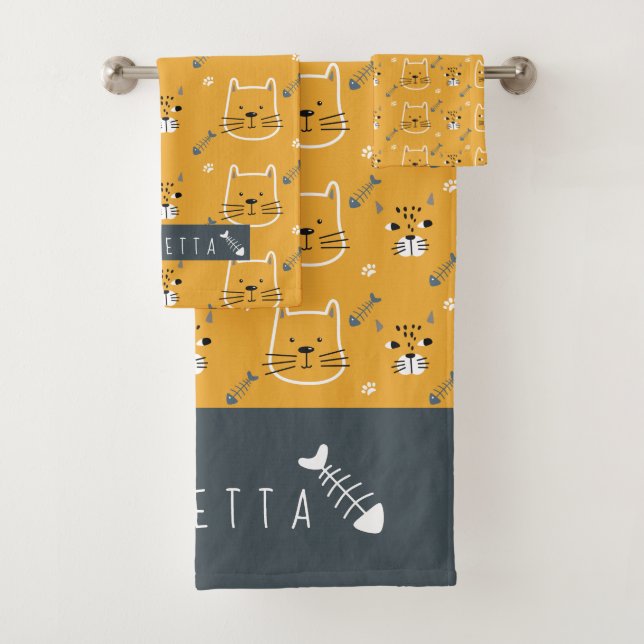 Cute Cat Modern Pattern Bath Towel Set (Insitu)