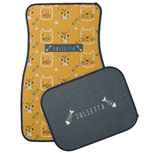 Cute Cat Modern Pattern Name Car Floor Mat