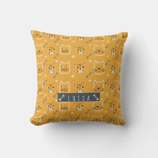 Cute Cat Modern Pattern Personalized Throw Pillow (Front)